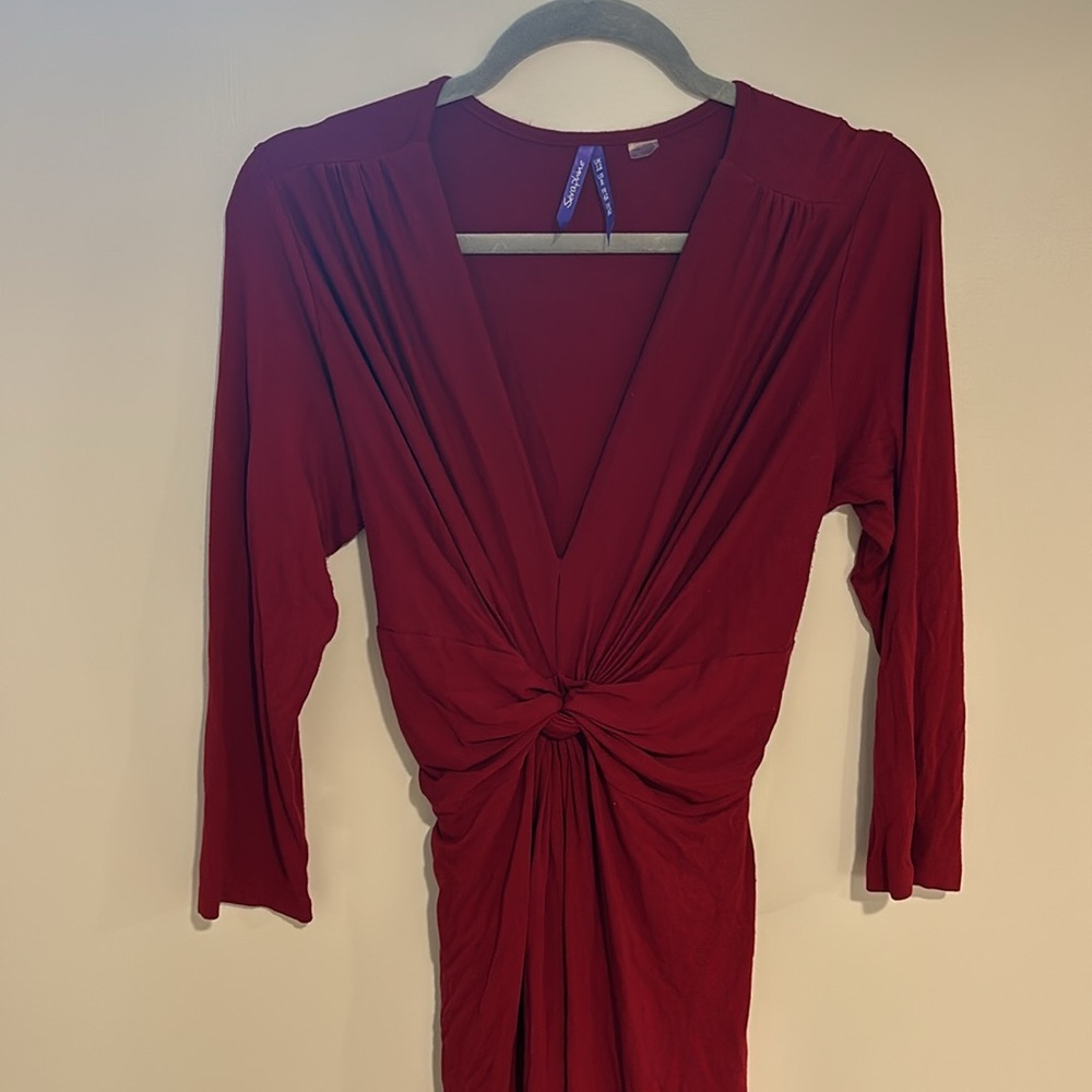 Seraphine Dark Red Size 8 Maternity Faux Wrap Dress